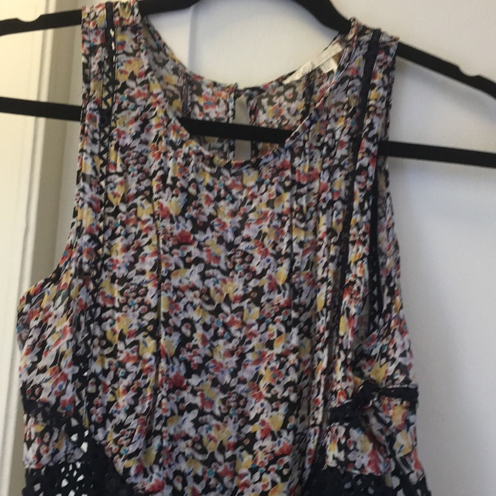 Anthropologie dress. flower print. Blue netting.